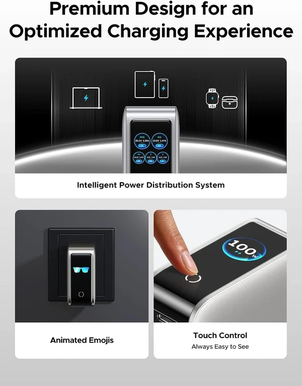 UGREEN 100W 5-Port GaN Fast Charger with Smart Display UK - Silver
