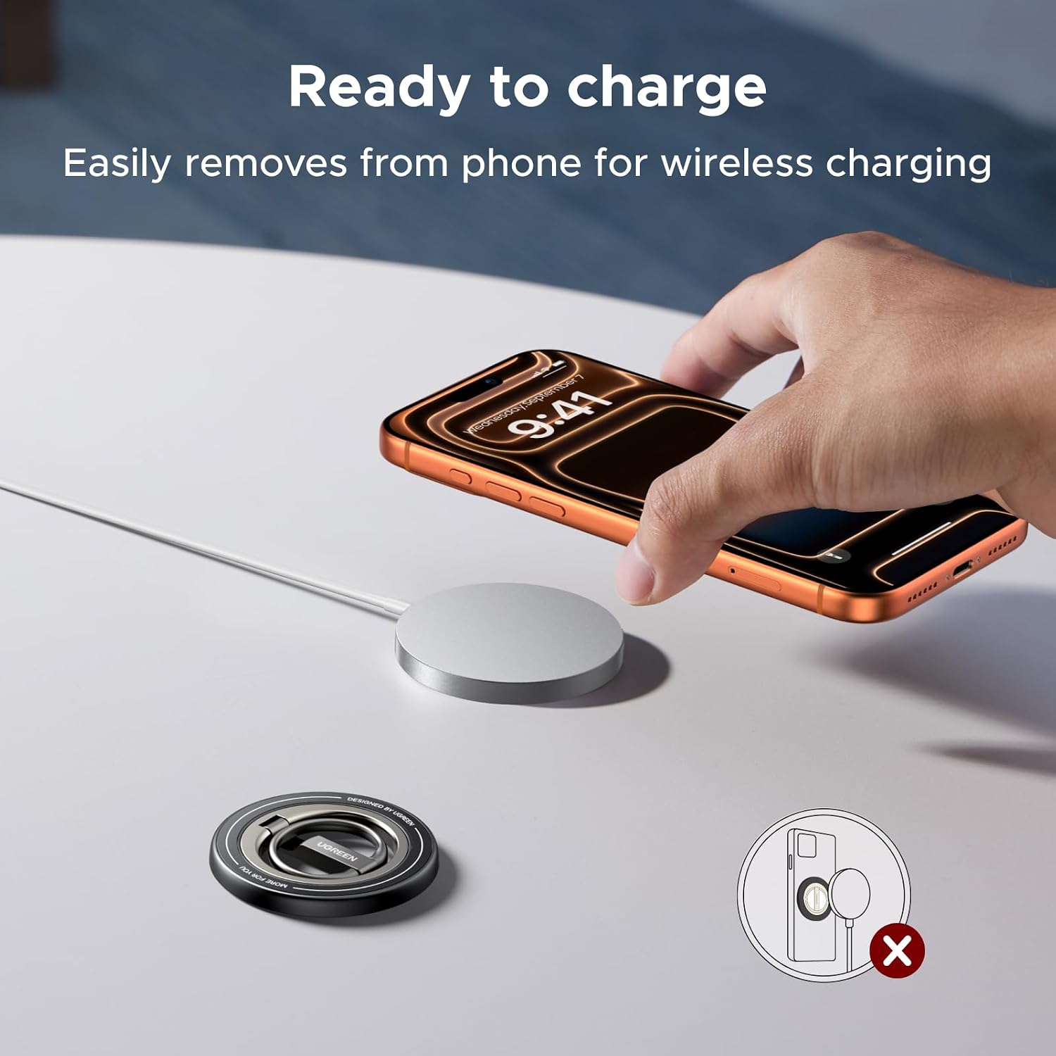 UGREEN MagSafe-Compatible Magnetic Phone Ring Holder & Stand - Grey