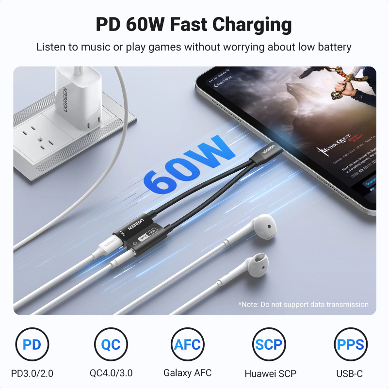 UGREEN Magnetic USB-C to 3.5mm Audio Adapter with Power Delivery - Black