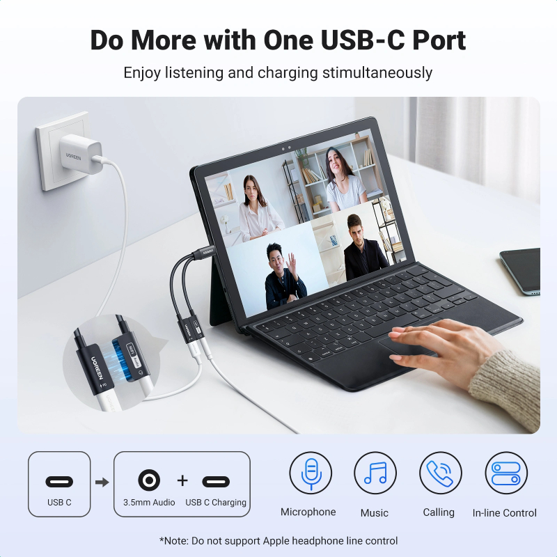 UGREEN Magnetic USB-C to 3.5mm Audio Adapter with Power Delivery - Black