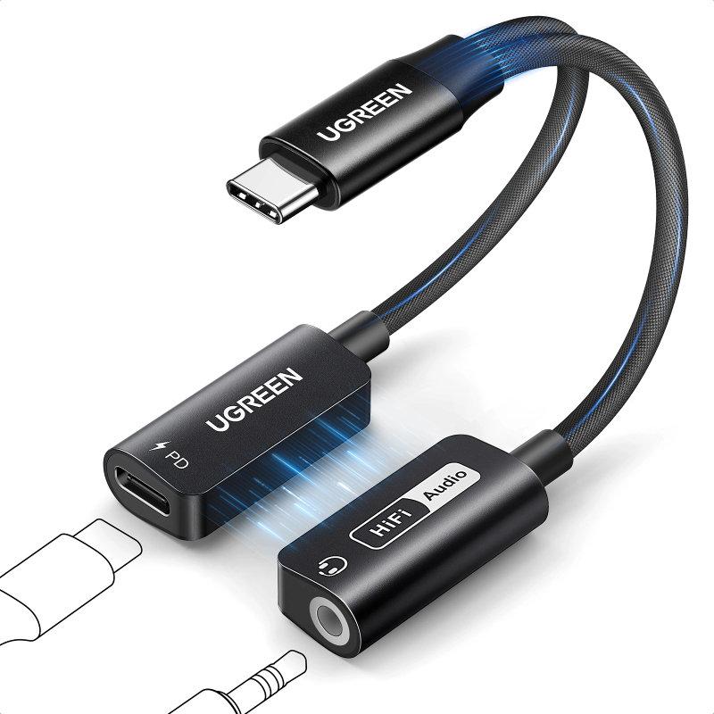 UGREEN Magnetic USB-C to 3.5mm Audio Adapter with Power Delivery - Black