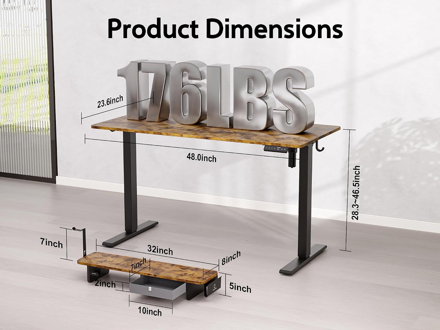 Kingsmith ETSFI21 Smart Height Adjustable Table - Antique Wood