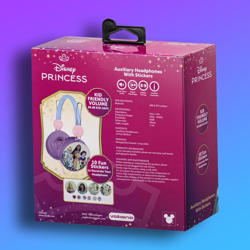 Disney Princess Auxiliary Headphone with Stickers - Purple & Pink