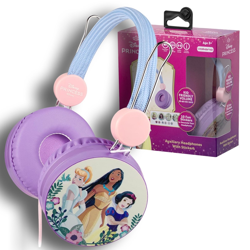 Disney Princess Auxiliary Headphone with Stickers - Purple & Pink