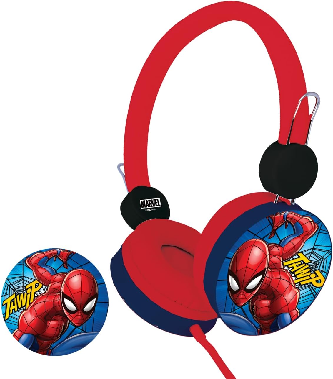 Disney Spiderman Aux Headphone with Stickers - Red & Blue