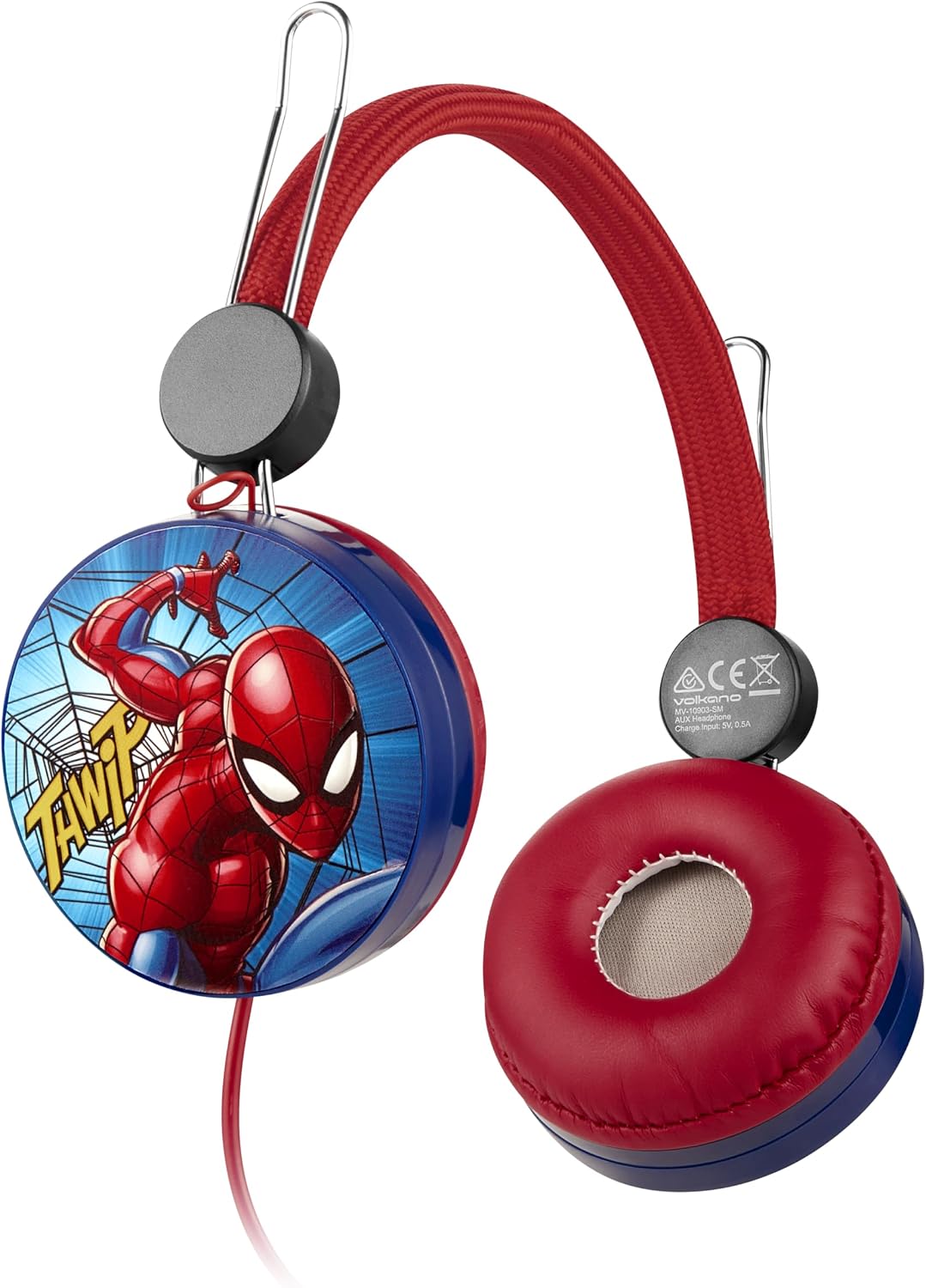 Disney Spiderman Aux Headphone with Stickers - Red & Blue