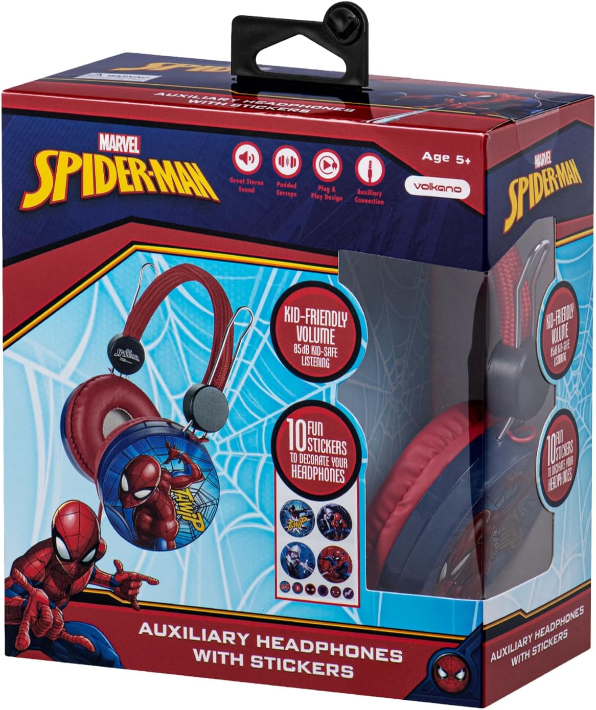 Disney Spiderman Aux Headphone with Stickers - Red & Blue