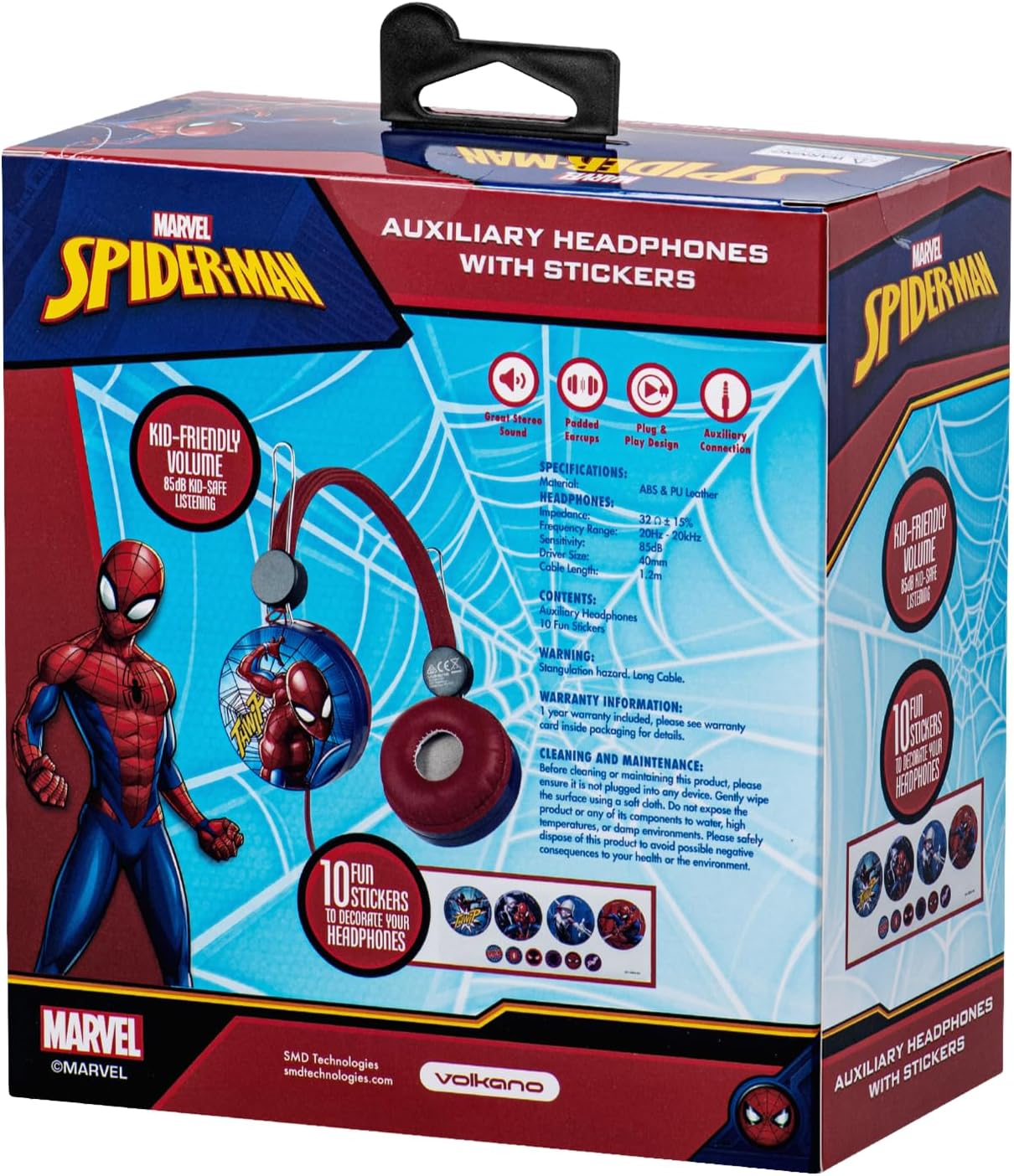 Disney Spiderman Aux Headphone with Stickers - Red & Blue