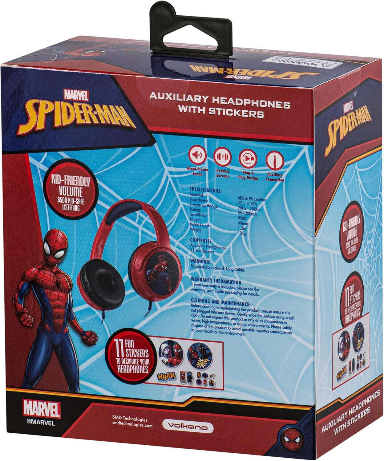 Marvel Spiderman Aux Headphone Padded & Swivel Earcups - Red & Blue
