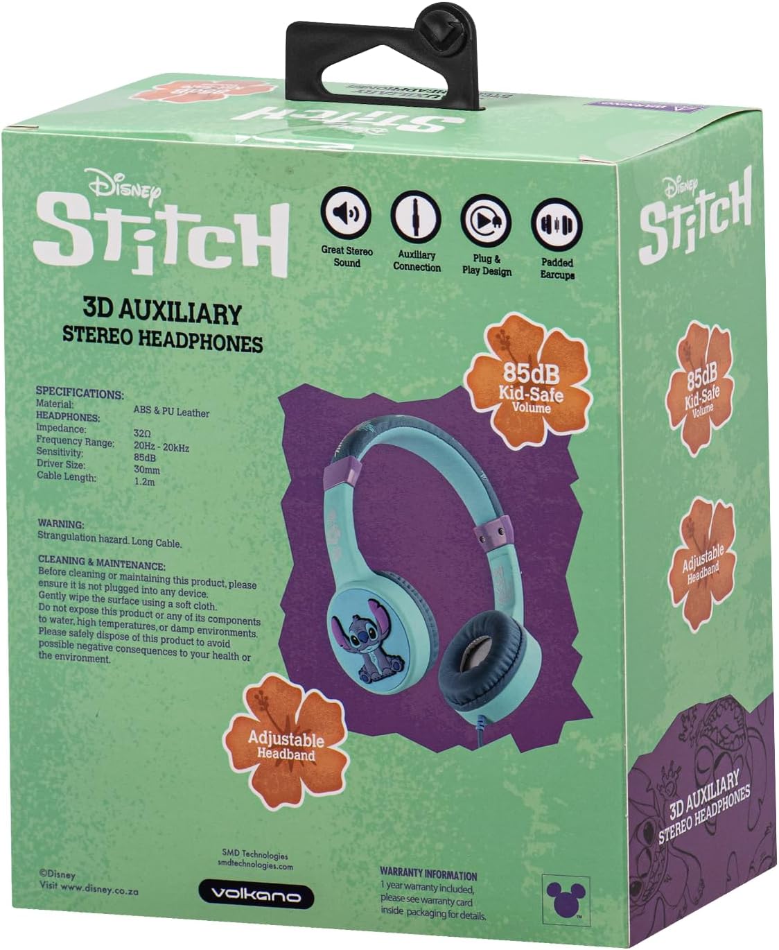 Disney Stitch 3D Aux Headphone Adjustable Band Padded Earcups - Blue