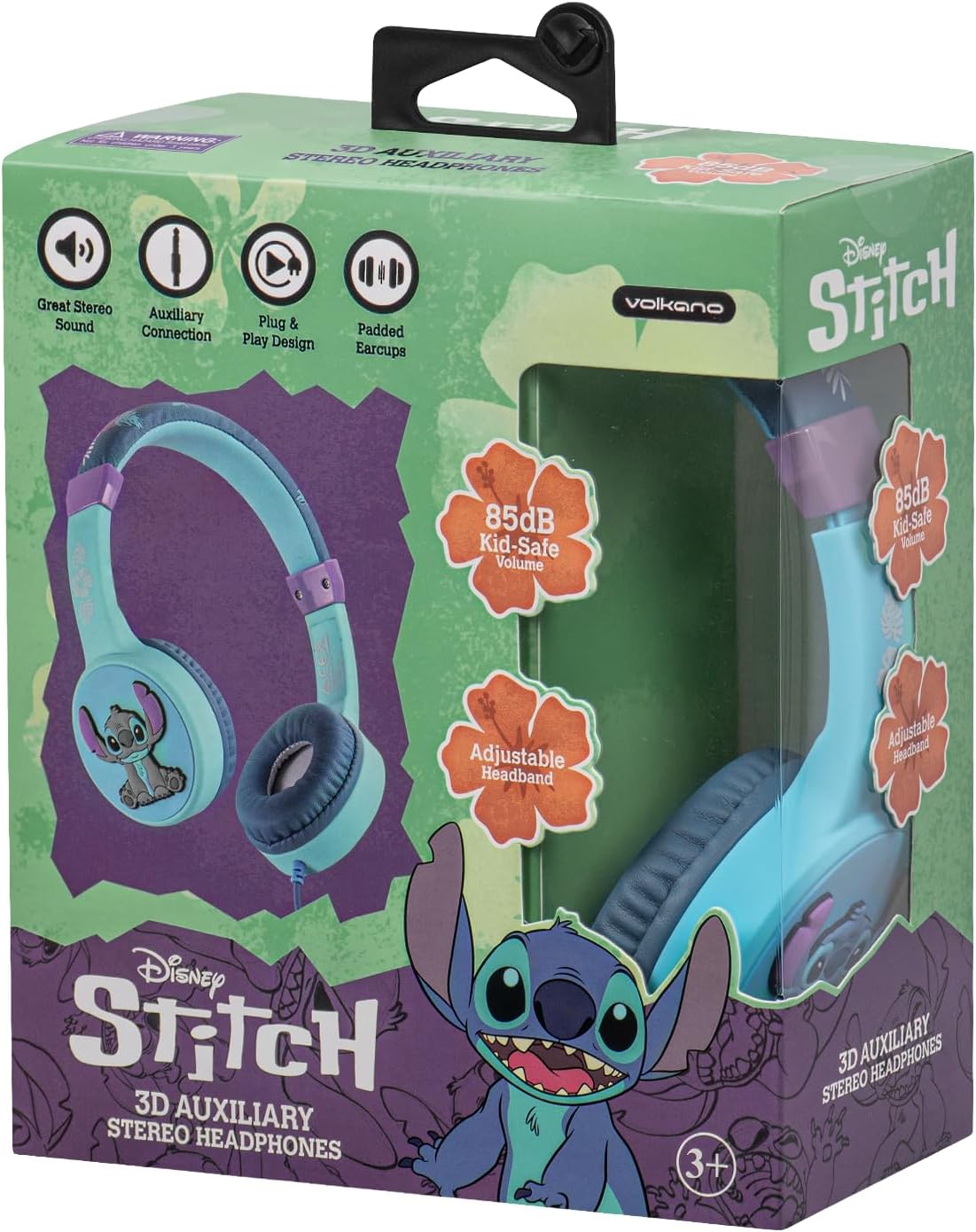 Disney Stitch 3D Aux Headphone Adjustable Band Padded Earcups - Blue