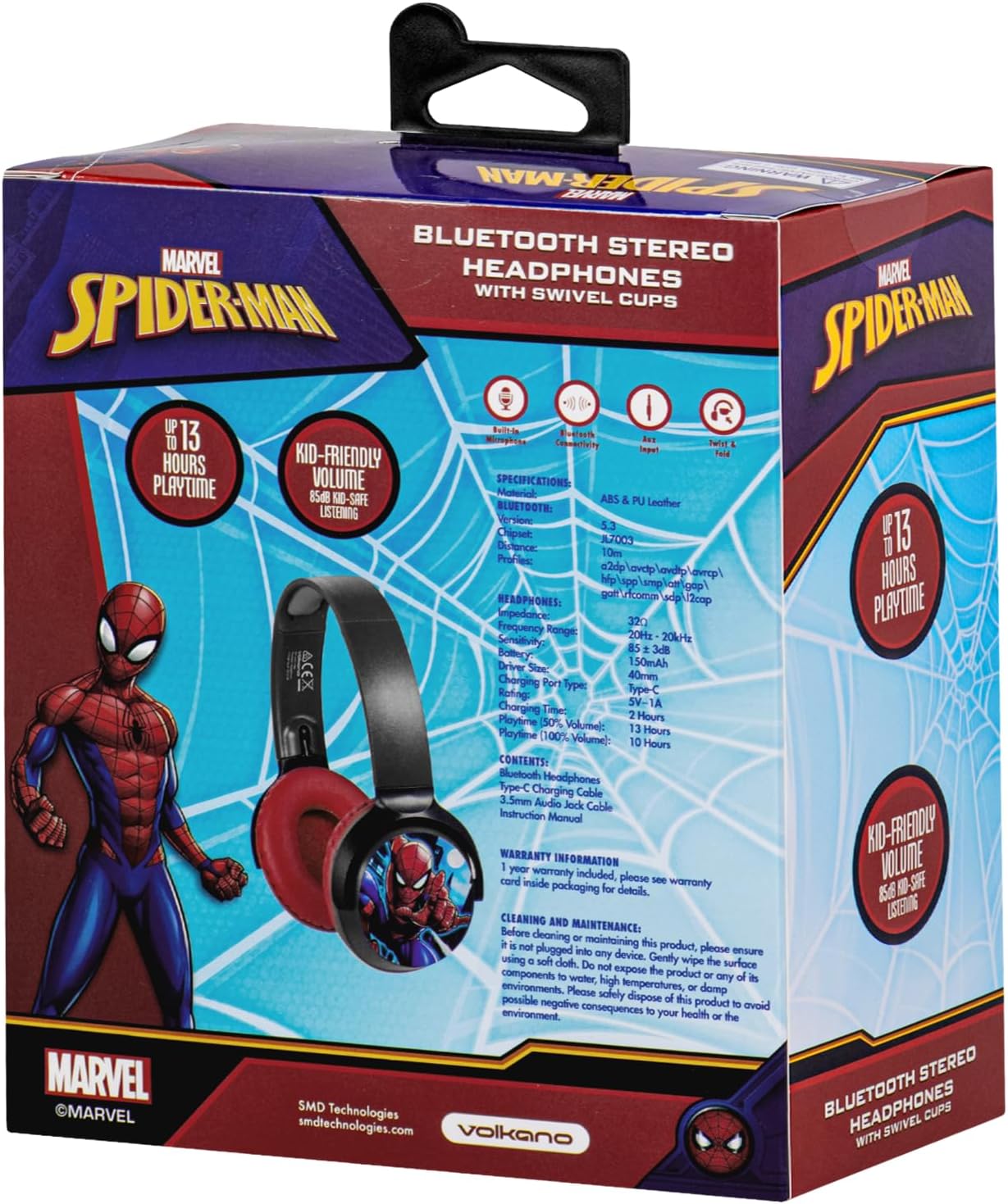 Marvel Spiderman Bluetooth Wireless Stereo Headphone - Blue & Red
