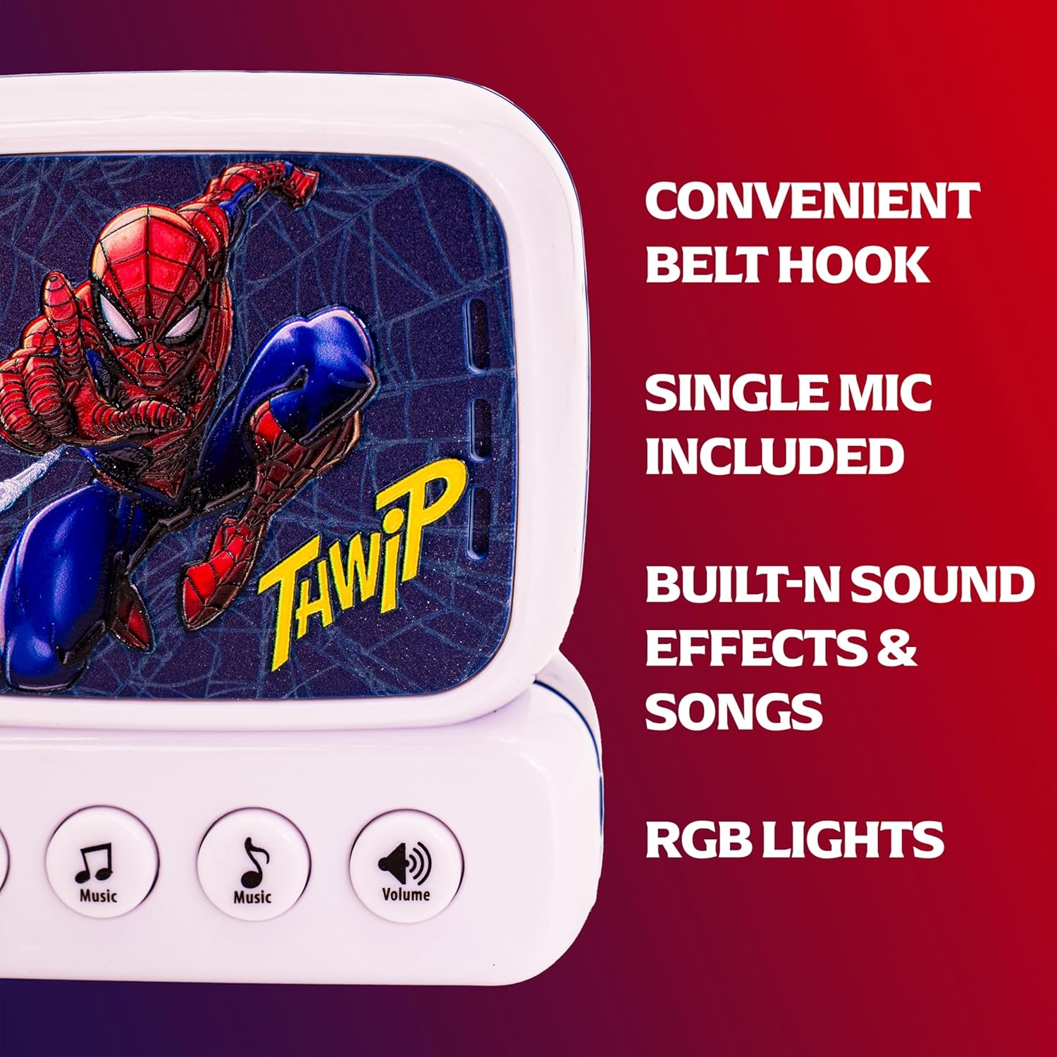 Marvel Spiderman Kids Mini Karaoke Machine with Convenient Belt Hook
