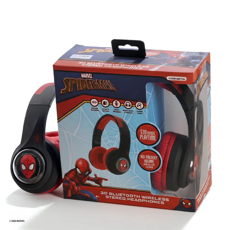 Marvel Spider-Man Kids 3D Bluetooth Wireless Headphones - Black & Red
