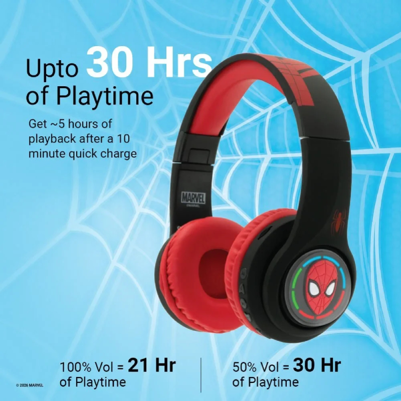 Marvel Spider-Man Kids 3D Bluetooth Wireless Headphones - Black & Red