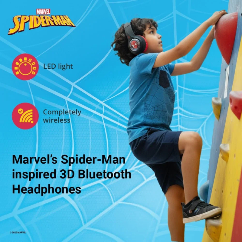 Marvel Spider-Man Kids 3D Bluetooth Wireless Headphones - Black & Red