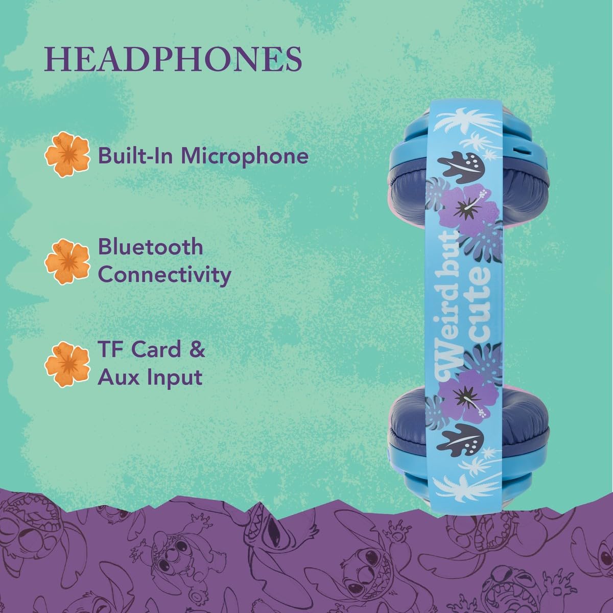 Disney Stitch 3D Bluetooth Wireless Stereo Headphone - Blue & Purple