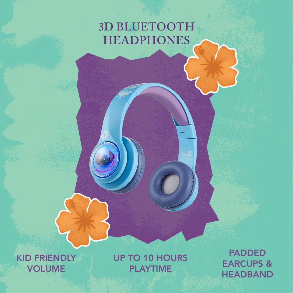 Disney Stitch 3D Bluetooth Wireless Stereo Headphone - Blue & Purple