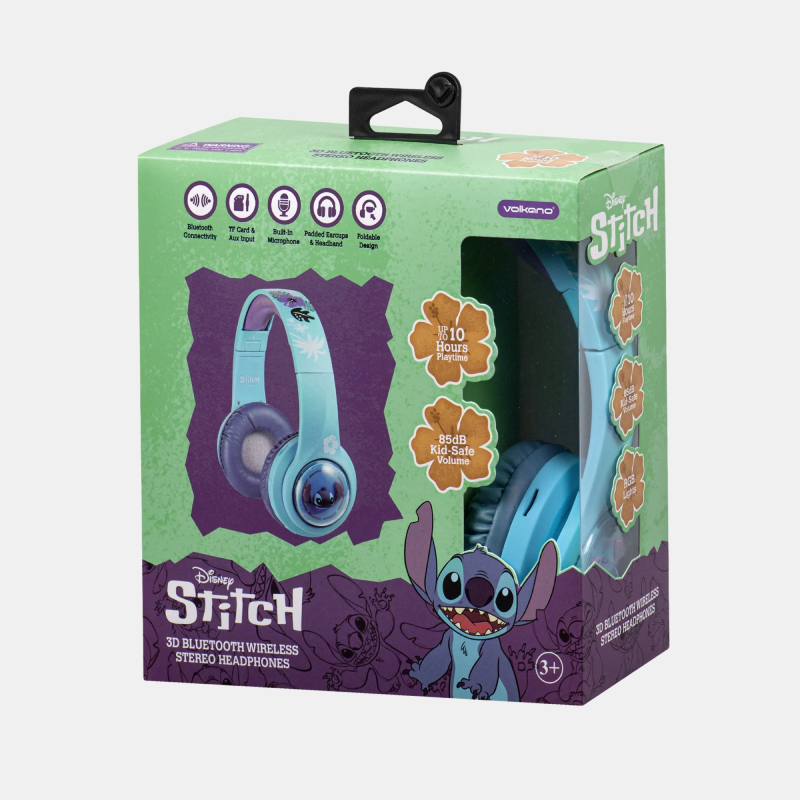 Disney Stitch 3D Bluetooth Wireless Stereo Headphone - Blue & Purple