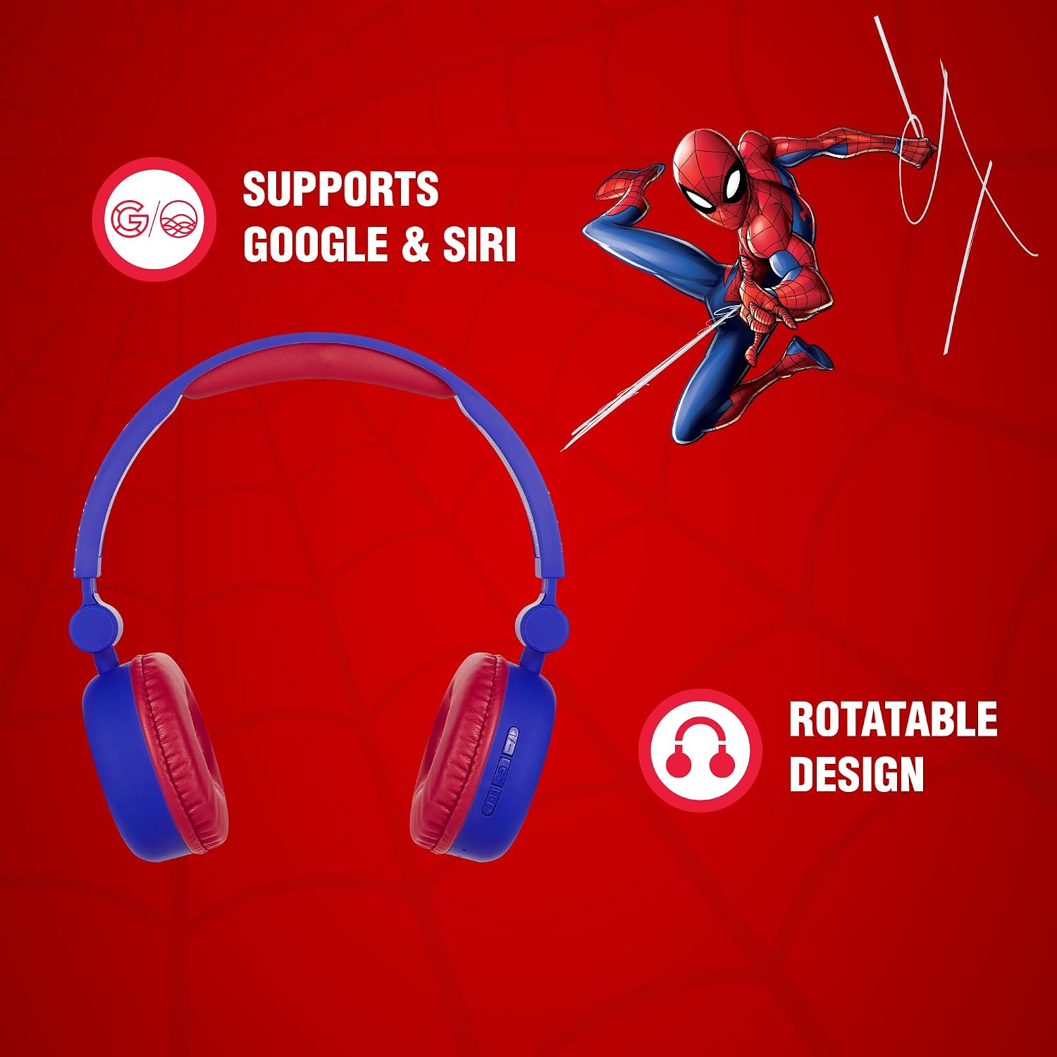 Marvel Spider-Man Bluetooth Headphones with Swivel Cups - Blue & Red