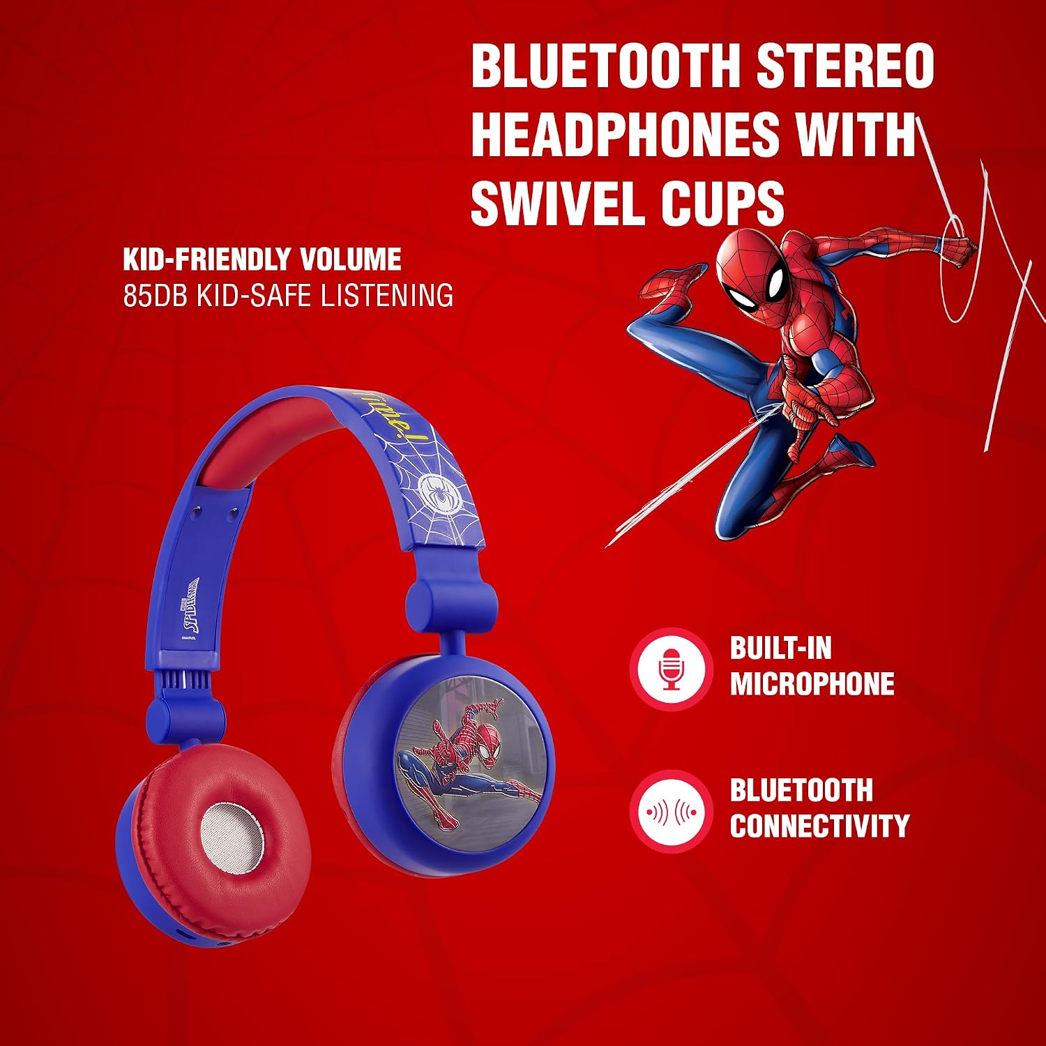 Marvel Spider-Man Bluetooth Headphones with Swivel Cups - Blue & Red