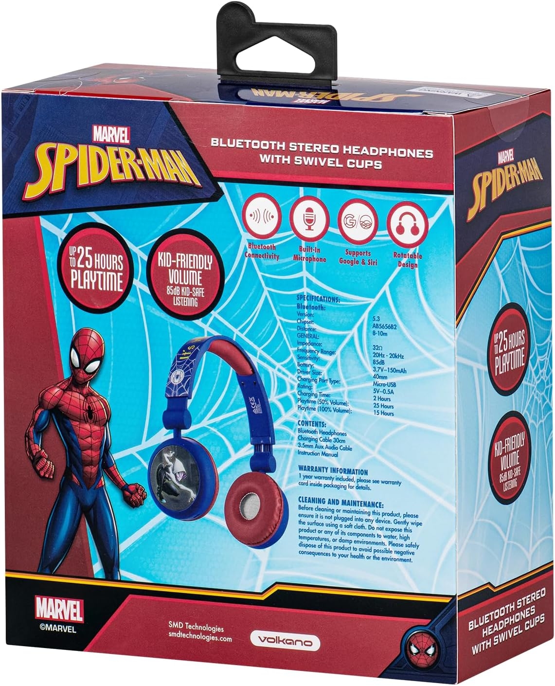 Marvel Spider-Man Bluetooth Headphones with Swivel Cups - Blue & Red