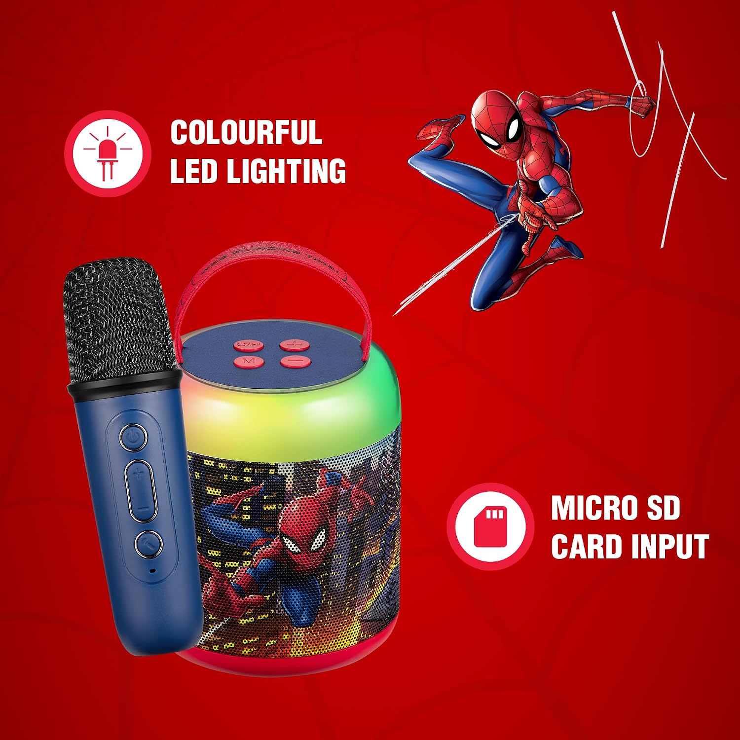 Marvel Spider-Man LED Karaoke Bluetooth Speaker with Microphone