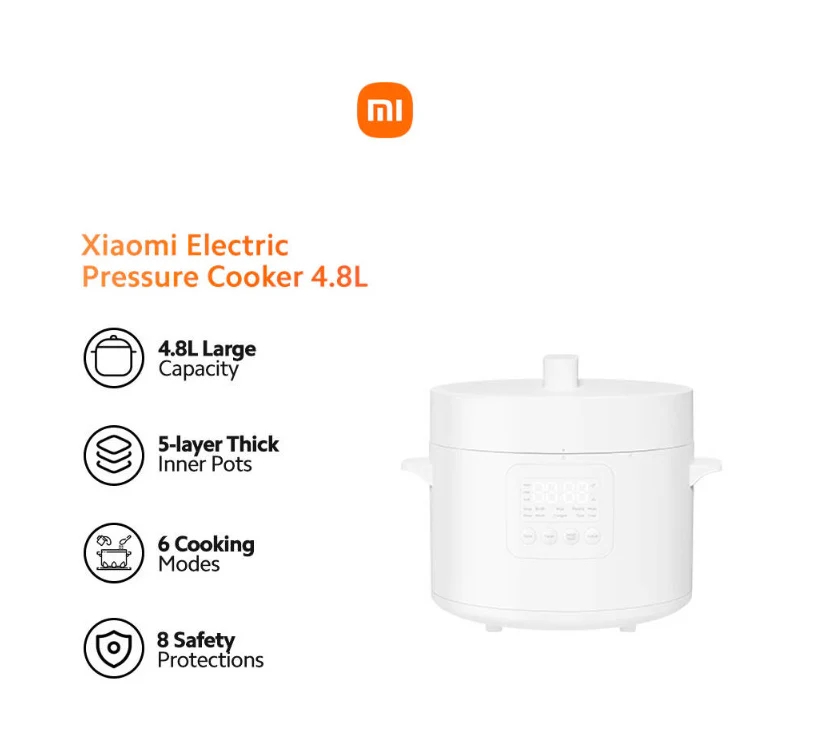 Xiaomi Electric Pressure Cooker 4.8L UK, 6 Cooking Modes - White