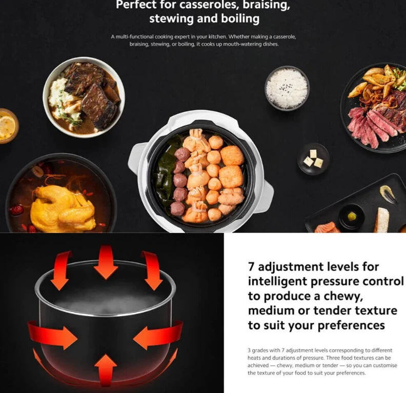Xiaomi Electric Pressure Cooker 4.8L UK, 6 Cooking Modes - White