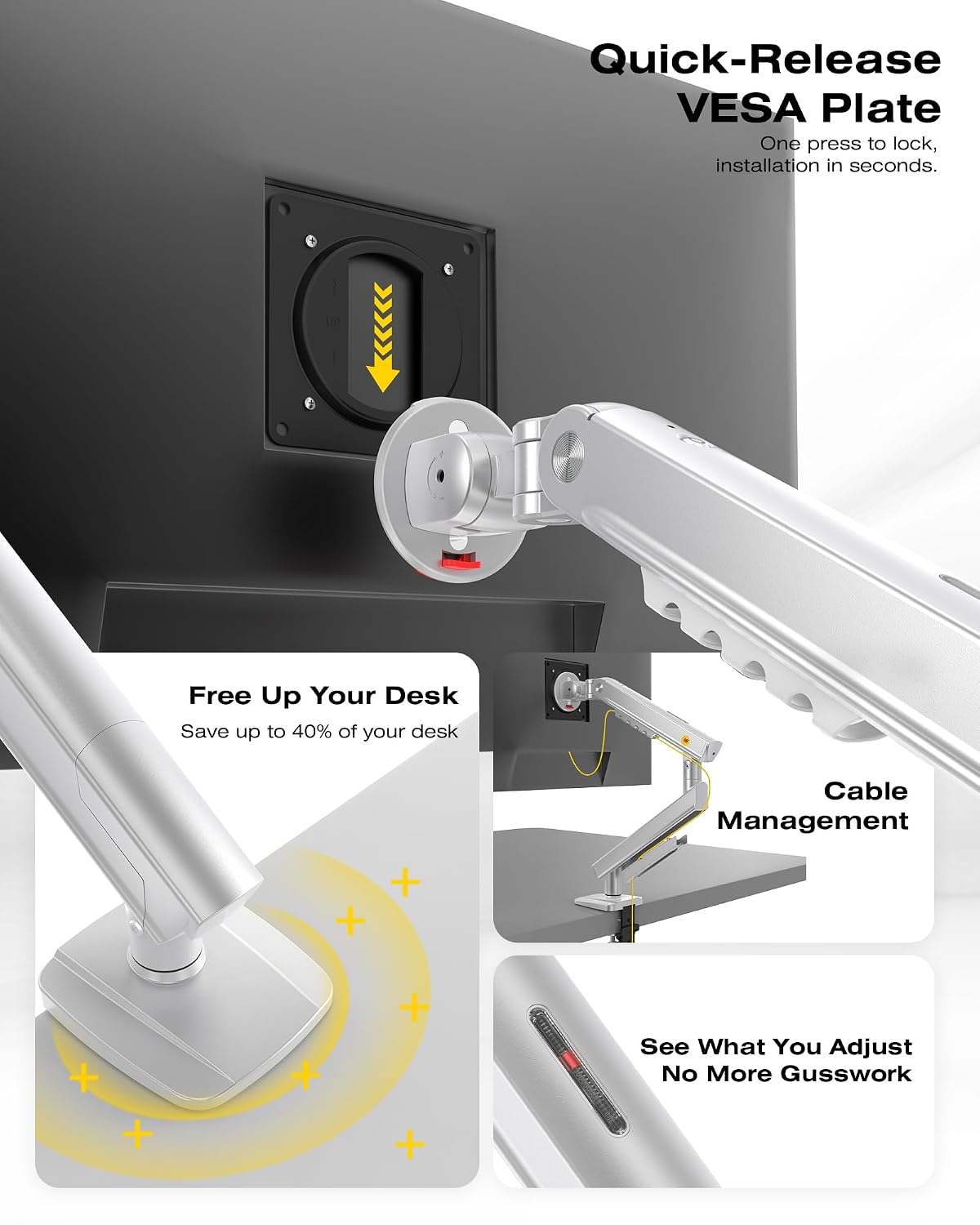 North Bayou Single Computer Monitor Mount, Monitor Stand - Silver