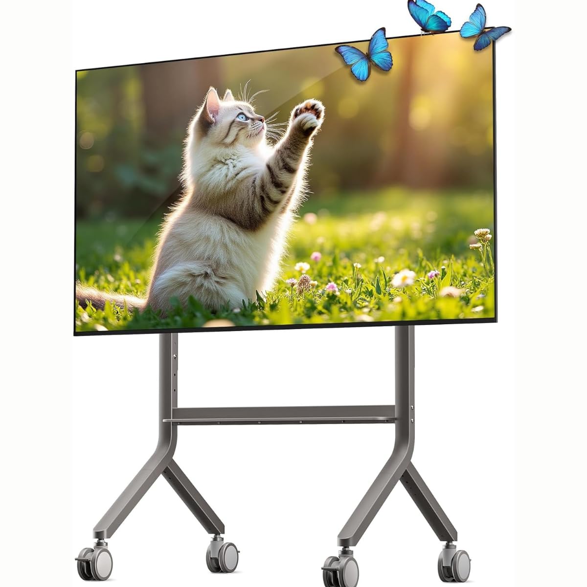 North Bayou TV Cart, UL Listed, Rolling TV Stand with Wheels for 65-90 Inch - Graphite