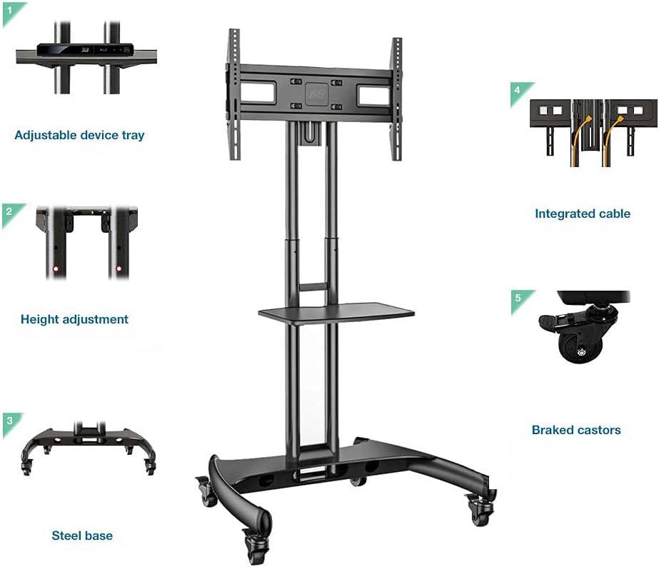 North Bayou TV Cart Stand with Wheels for 32″-75″ TV’s - Graphite