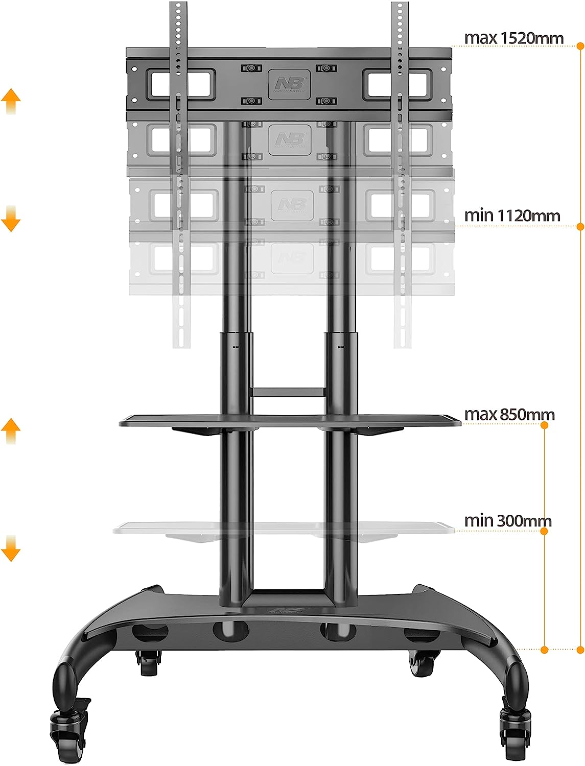 North Bayou TV Cart Stand with Wheels for 32″-75″ TV’s - Graphite