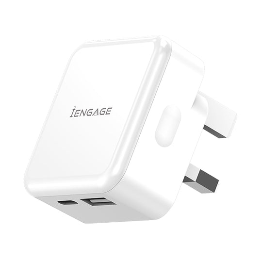 iEngage Foldable UK Plug 20W Power Adapter - White