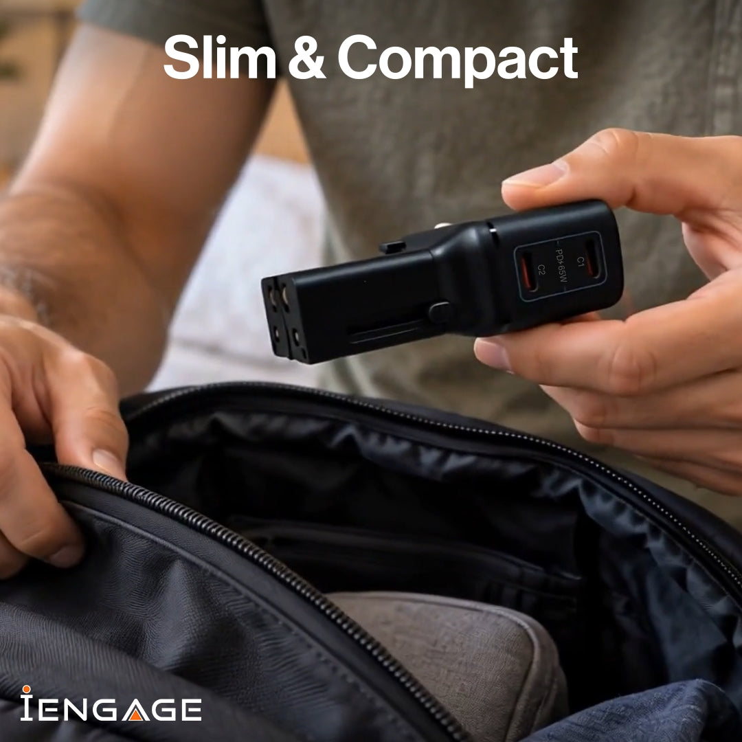 iEngage 65W Dual USB-C Port Mini Universal GaN Power Adapter - Black
