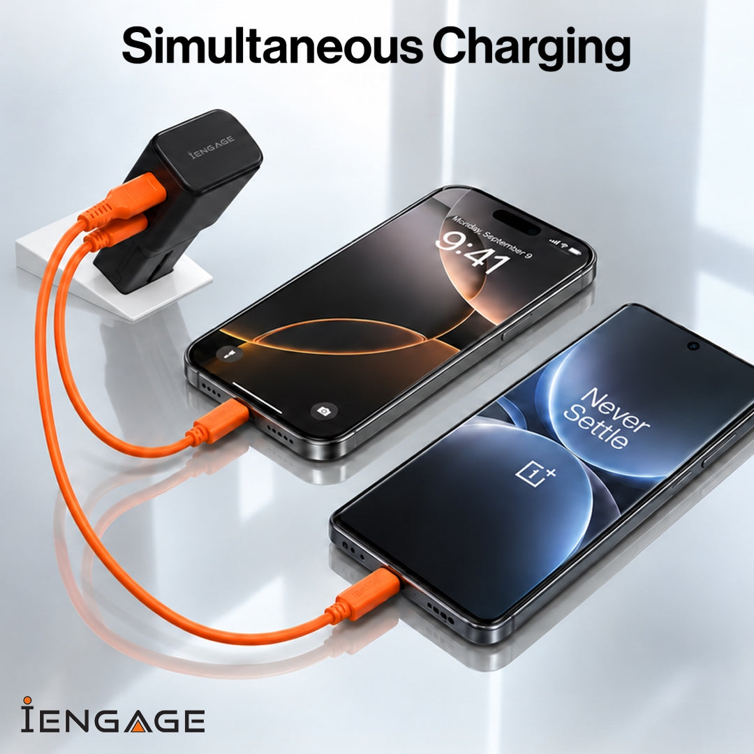 iEngage 65W Dual USB-C Port Mini Universal GaN Power Adapter - Black