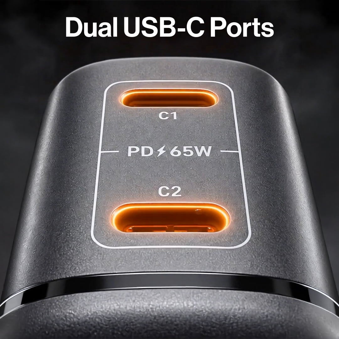 iEngage 65W Dual USB-C Port Mini Universal GaN Power Adapter - Black