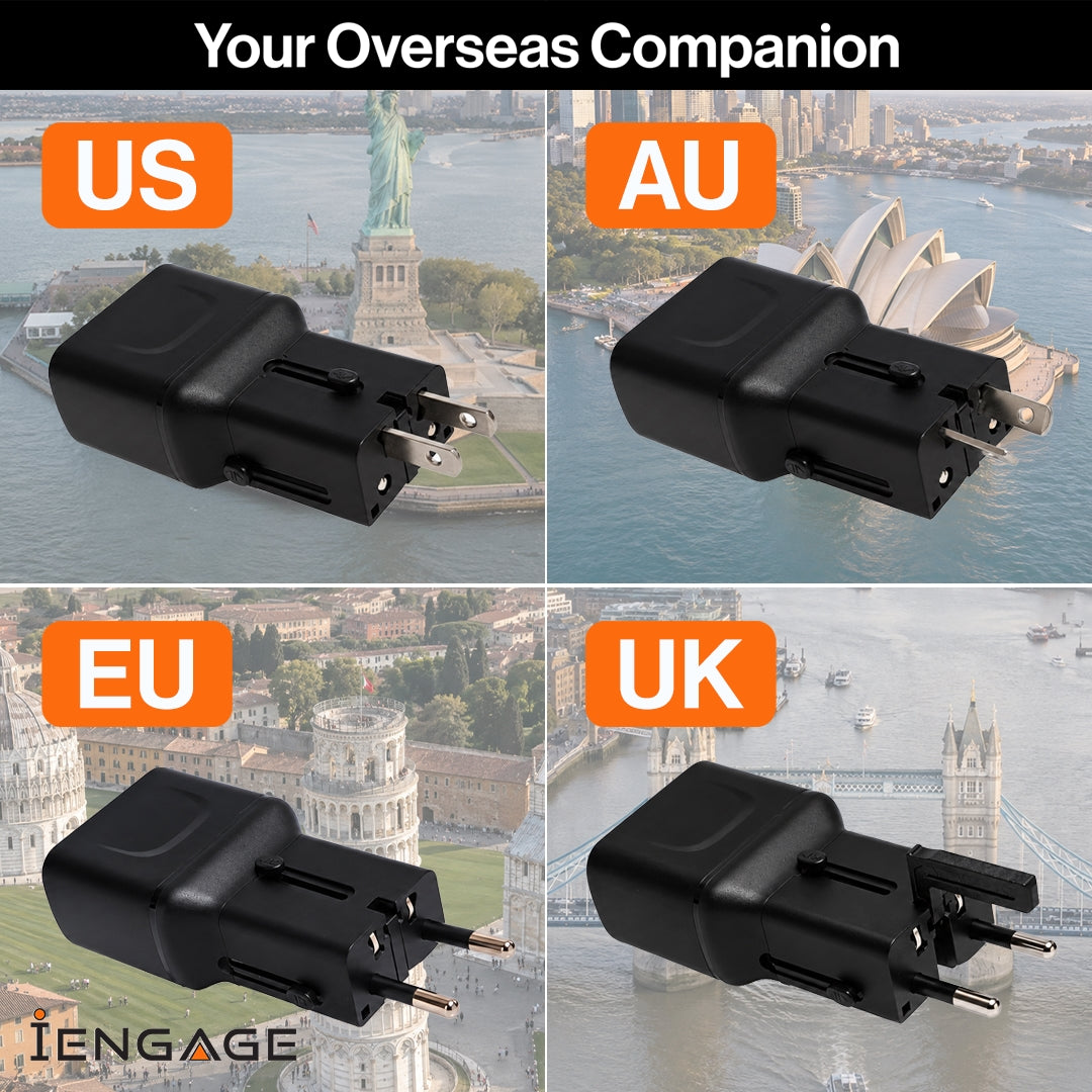 iEngage 65W Dual USB-C Port Mini Universal GaN Power Adapter - Black