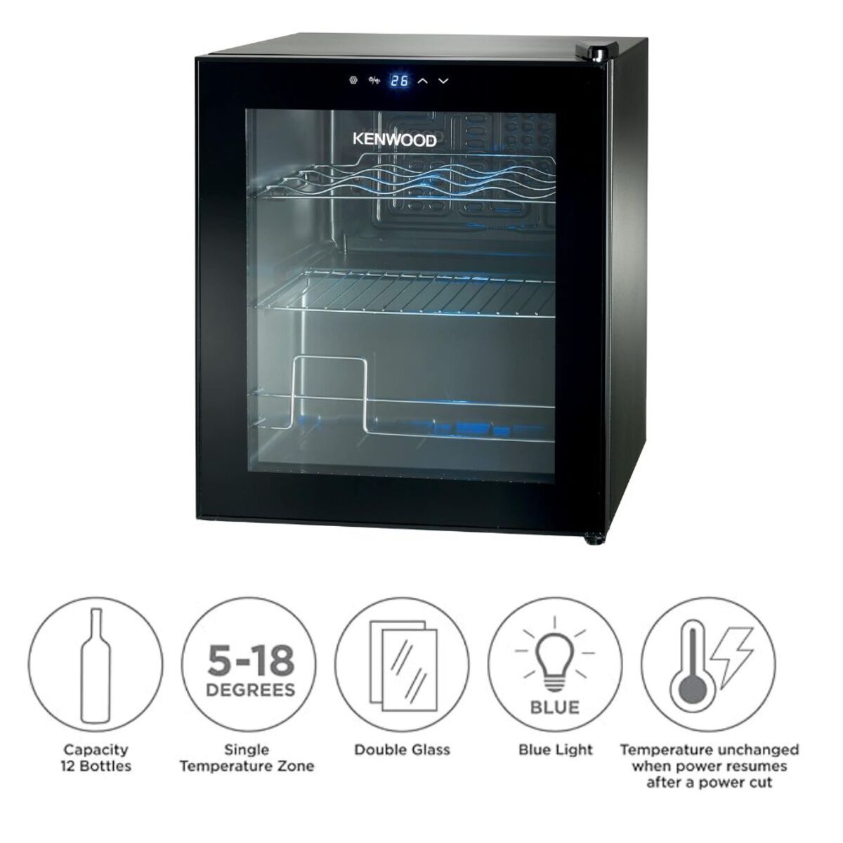 Kenwood Beverage Cooler 12 Bottles Glass Door Refrigerator