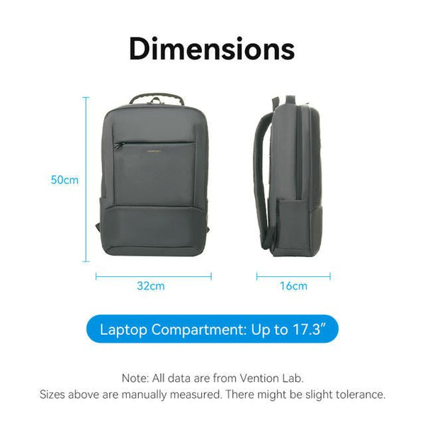 Vention 17.3 Inch Water-Repellent Laptop Backpack - Dark Gray