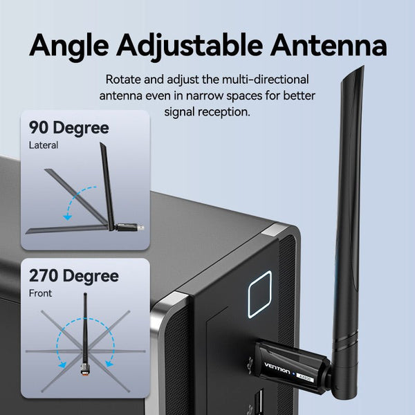 Vention AX900 USB Wi-Fi Dual Band Adapter With High Gain Antenna - Black