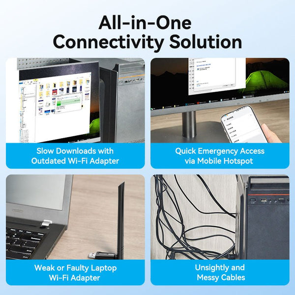Vention AX900 USB Wi-Fi Dual Band Adapter With High Gain Antenna - Black