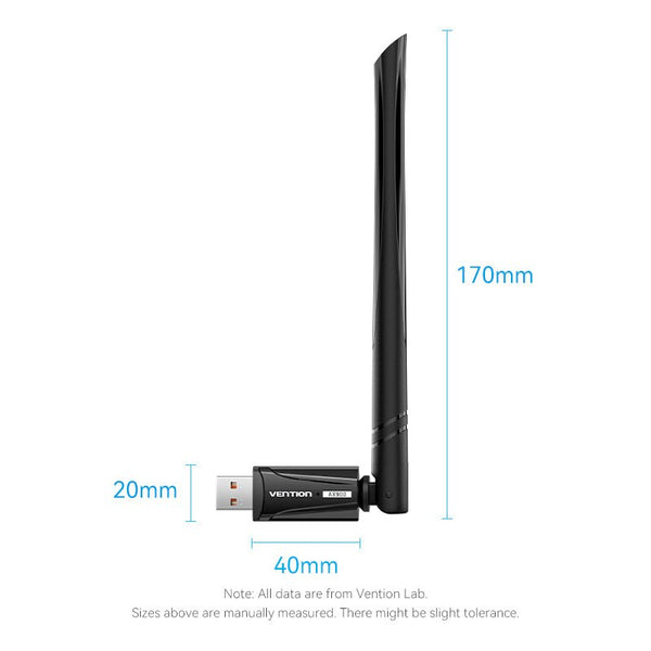 Vention AX900 USB Wi-Fi Dual Band Adapter With High Gain Antenna - Black