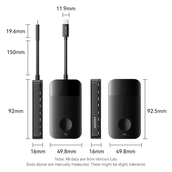 Vention Wireless USB-C to HDMI™ Transmitter and Receiver - Black