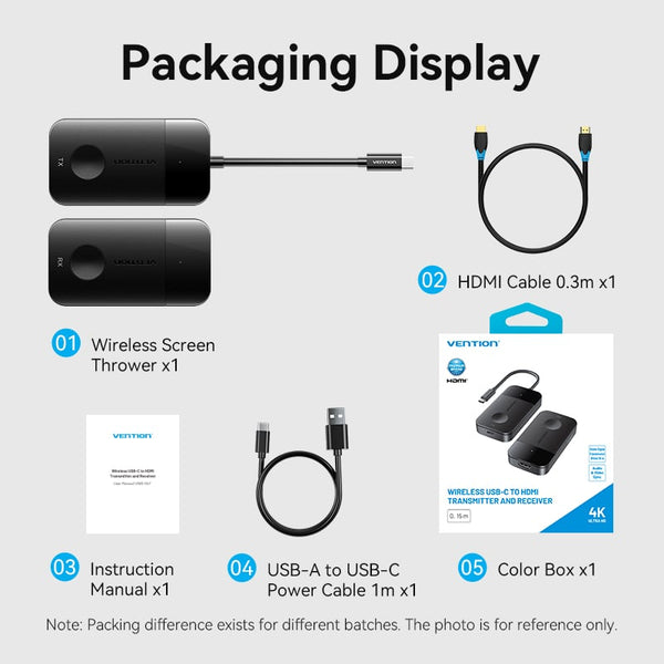 Vention Wireless USB-C to HDMI™ Transmitter and Receiver - Black