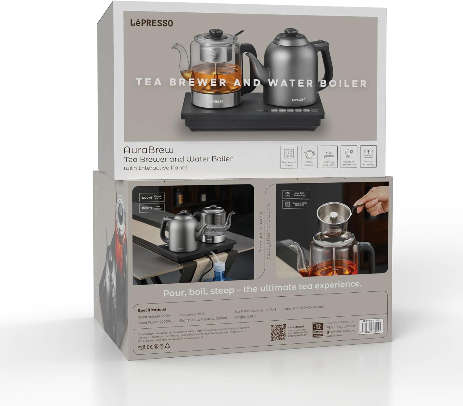 LePresso AuraBrew Tea Brewer and Water Boiler with Interactive Panel - Gray