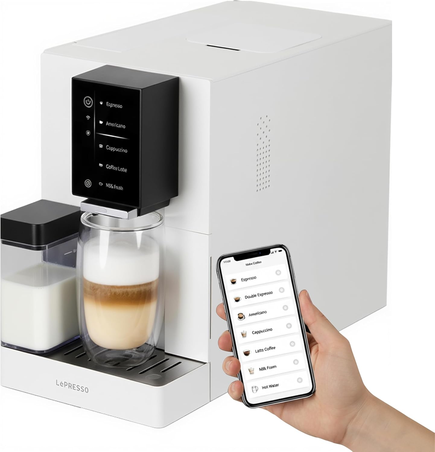 LePresso Brevissimo Automatic Coffee Machine with Mobile App - White
