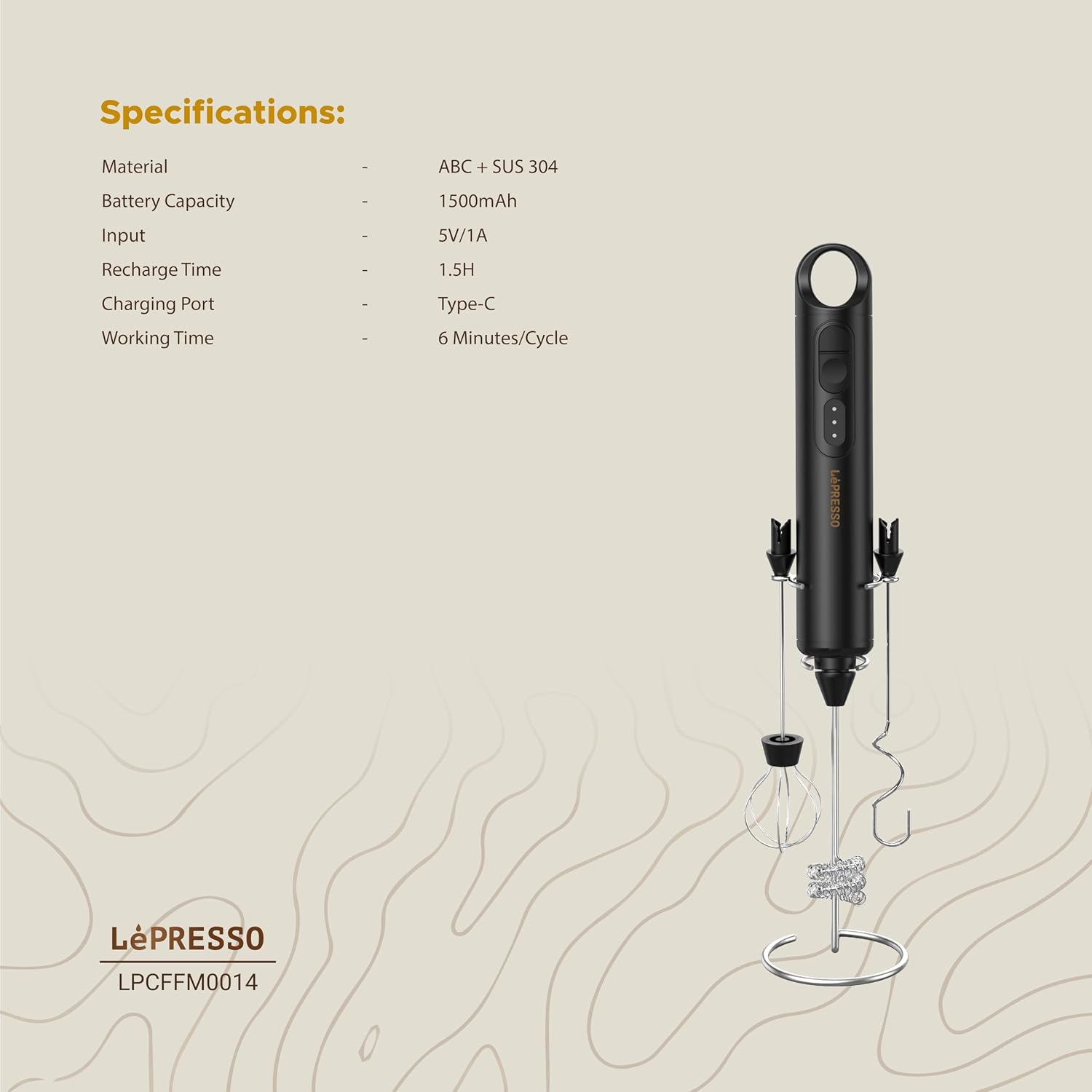 LePresso 3 In 1 Handheld Milk Frother - Black