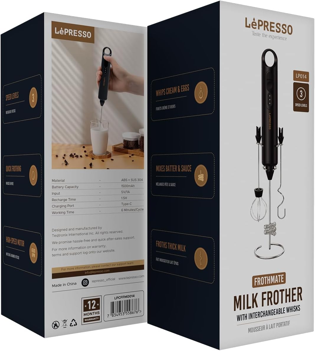 LePresso 3 In 1 Handheld Milk Frother - Black