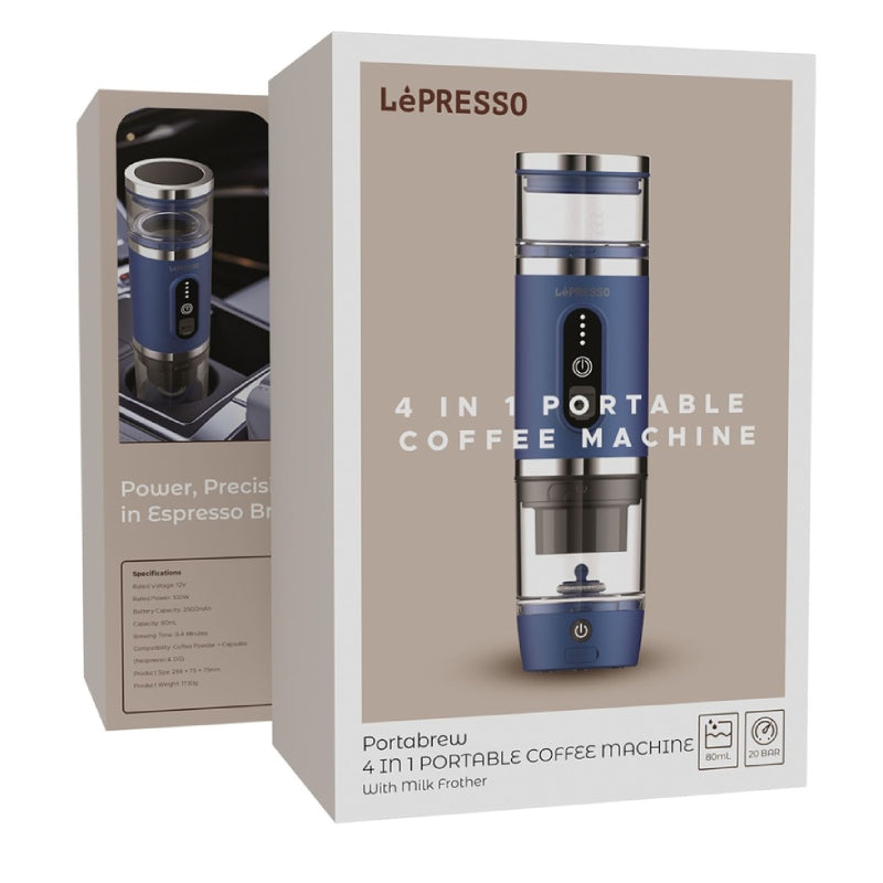 LePresso 4-in-1 Portable Coffee Machine with Milk Frother - Blue